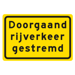 Tekstbord a/r3/dor 60x40 cm geel met tekst: Doorgaand rijverkeer gestremd