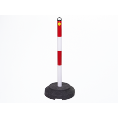 Afzetpaal metaal rood/wit met kunststof voet zwaar model