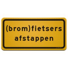 Tekstbord a/r3/dor 60x30 cm geel met tekst: (brom)fietsers afstappen